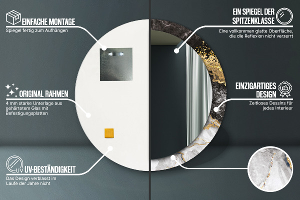 Rund spegel spektakulär Marmor och guld