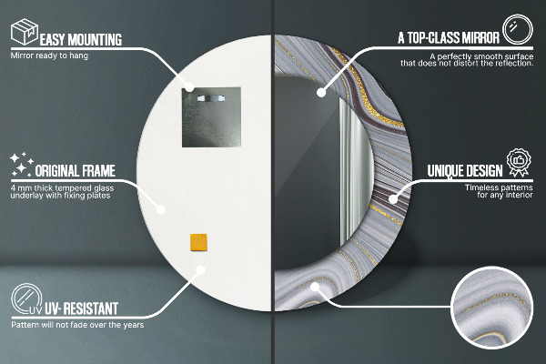 Rund spegel spektakulär Grå marmor
