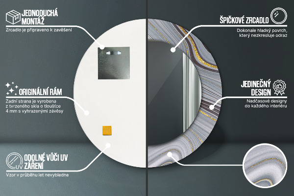 Rund spegel spektakulär Grå marmor