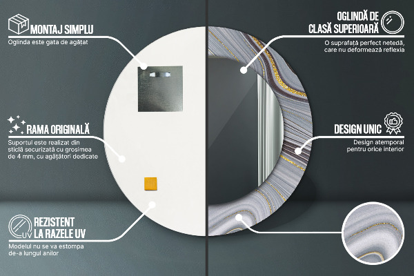 Rund spegel spektakulär Grå marmor