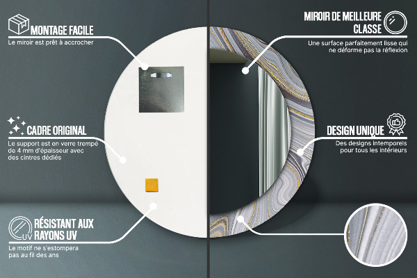 Rund spegel spektakulär Grå marmor