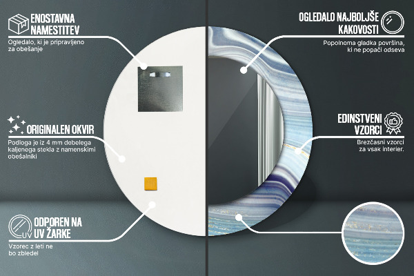 Rund spegel spektakulär Blå marmor