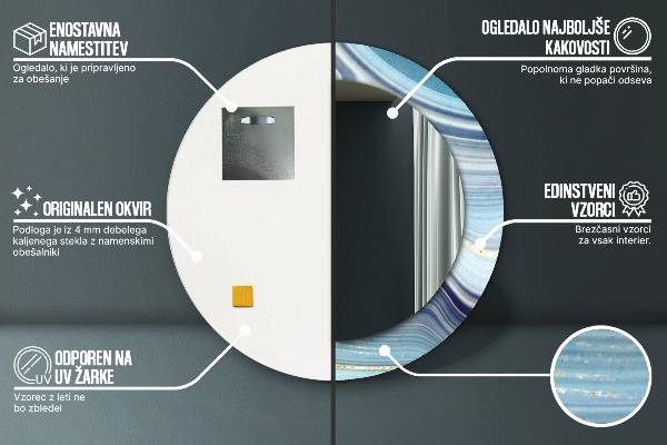 Rund spegel spektakulär Blå marmor