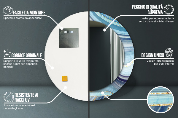 Rund spegel spektakulär Blå marmor