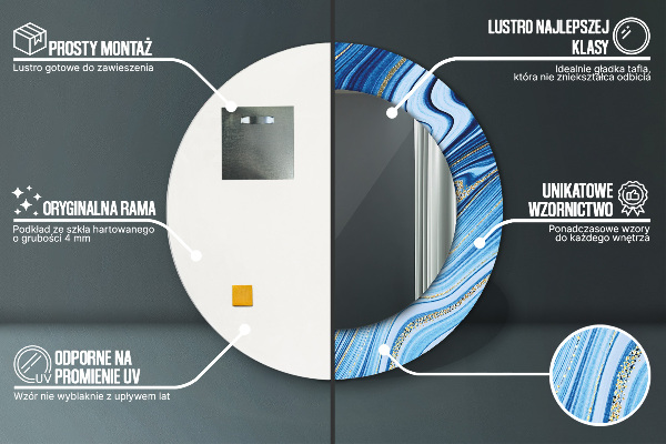 Rund spegel elegant Blå marmorering