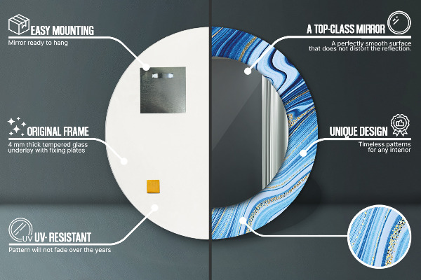 Rund spegel elegant Blå marmorering