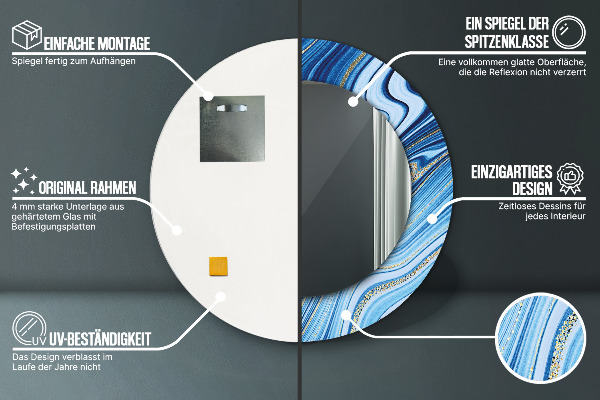 Rund spegel elegant Blå marmorering