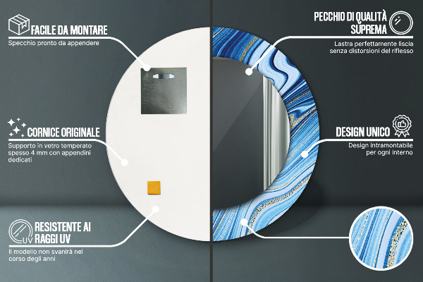 Rund spegel elegant Blå marmorering