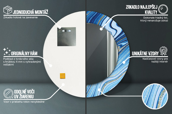 Rund spegel elegant Blå marmorering