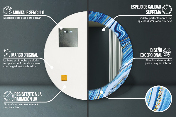 Rund spegel elegant Blå marmorering