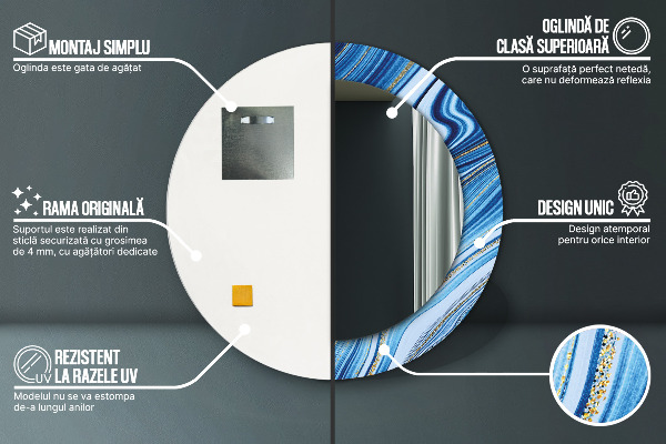 Rund spegel elegant Blå marmorering