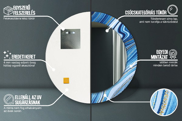 Rund spegel elegant Blå marmorering