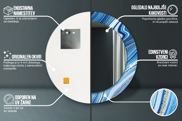 Rund spegel elegant Blå marmorering