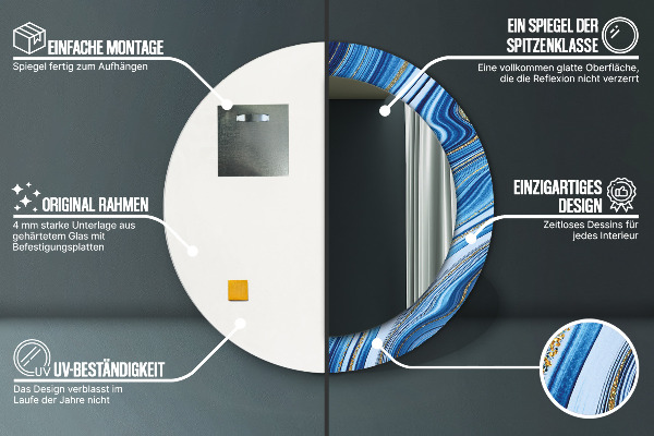 Rund spegel elegant Blå marmorering