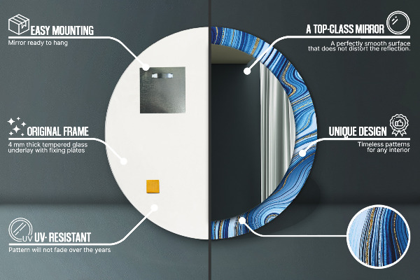 Rund spegel elegant Blå marmorering