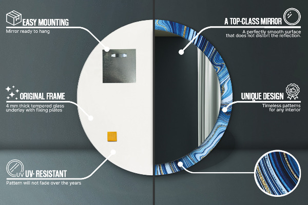 Rund spegel elegant Blå marmorering