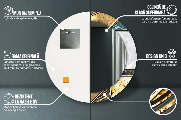 Rund spegel elegant Marmor agat och guld