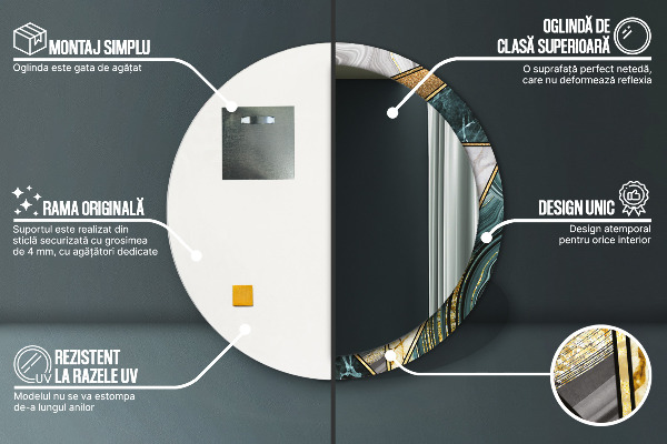 Rund spegel elegant Marmor agat och guld