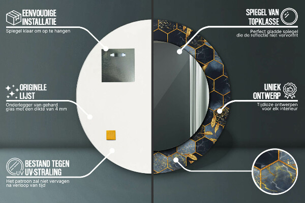 Rund spegel elegant Marmor hexagon