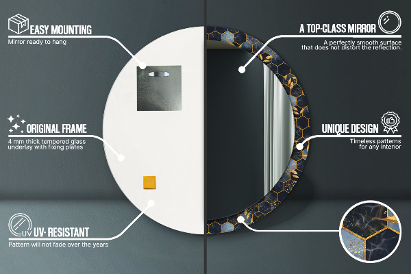 Rund spegel elegant Marmor hexagon