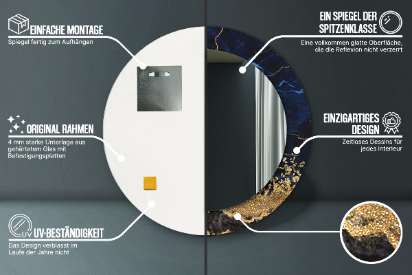 Rund spegel elegant Blå marmor