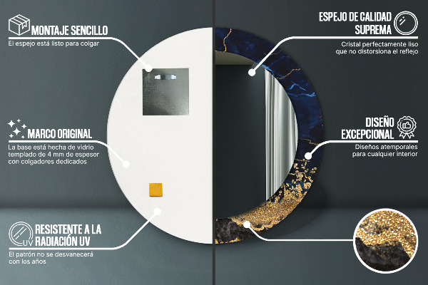 Rund spegel elegant Blå marmor