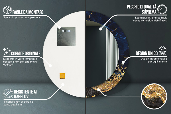 Rund spegel elegant Blå marmor