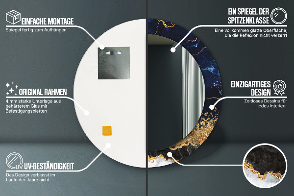 Rund spegel elegant Blå marmor