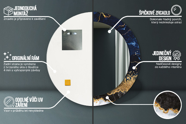 Rund spegel elegant Blå marmor