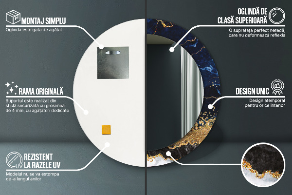 Rund spegel elegant Blå marmor