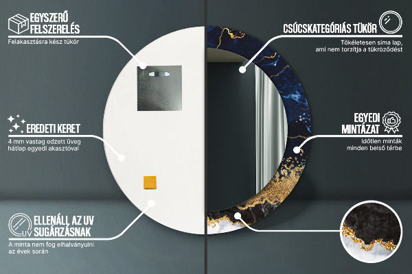 Rund spegel elegant Blå marmor