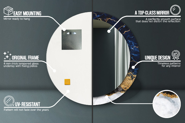 Rund spegel elegant Blå marmor