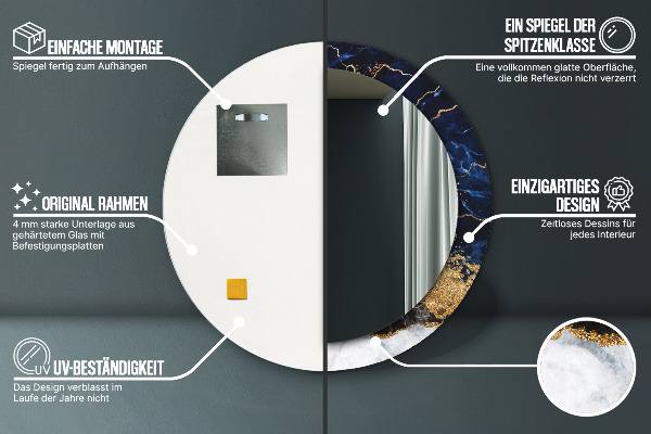 Rund spegel elegant Blå marmor