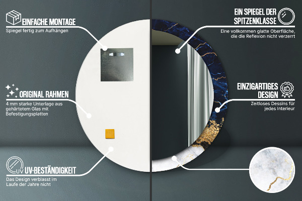 Rund spegel elegant Blå marmor