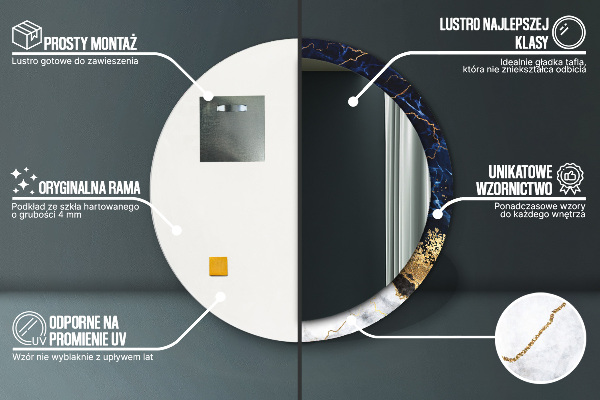 Rund spegel elegant Blå marmor