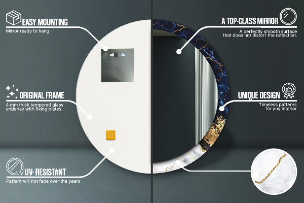 Rund spegel elegant Blå marmor