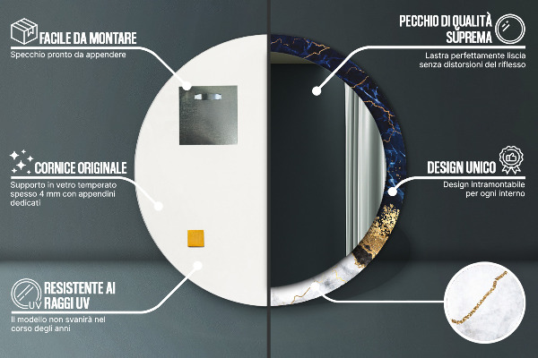 Rund spegel elegant Blå marmor