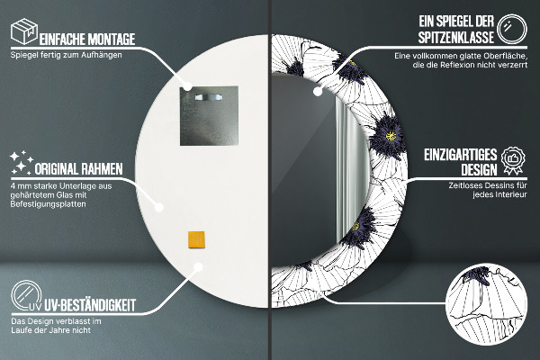 Rund spegel elegant Linjära blommor sammansättning