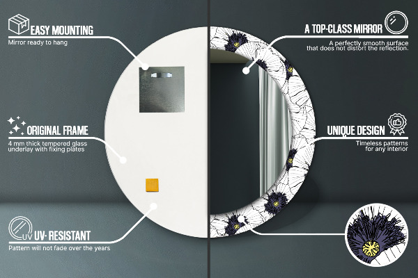 Rund spegel elegant Linjära blommor sammansättning