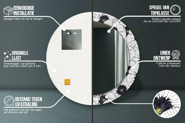 Rund spegel elegant Linjära blommor sammansättning