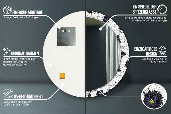 Rund spegel elegant Linjära blommor sammansättning