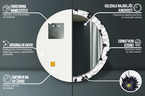 Rund spegel elegant Linjära blommor sammansättning
