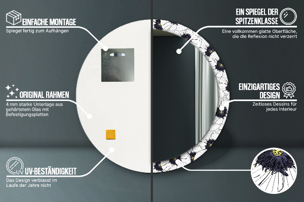 Rund spegel elegant Linjära blommor sammansättning