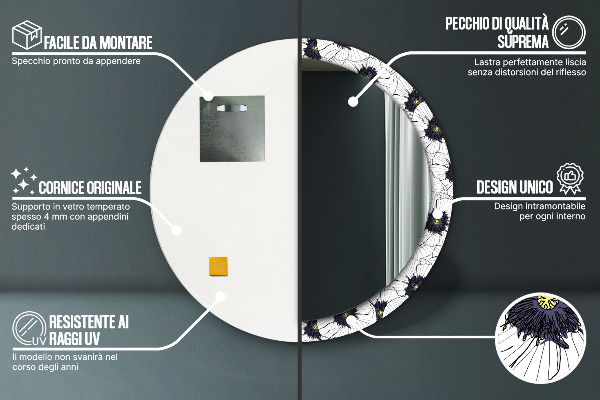 Rund spegel elegant Linjära blommor sammansättning