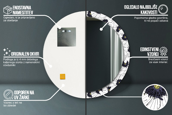 Rund spegel elegant Linjära blommor sammansättning