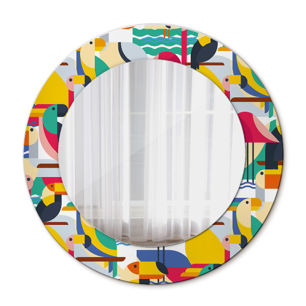 Rund spegel elegant Geometriska tropiska fåglar