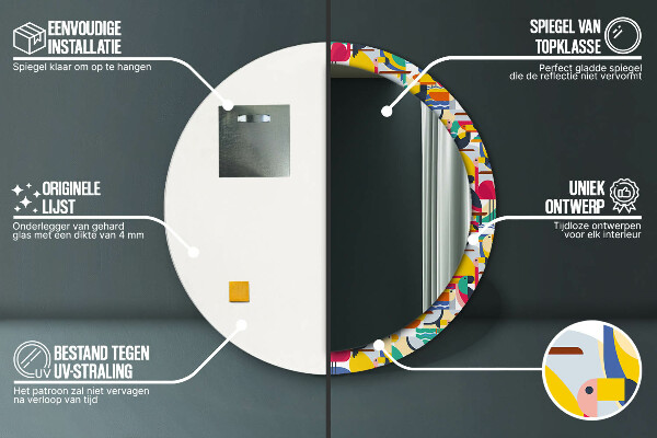 Rund spegel elegant Geometriska tropiska fåglar