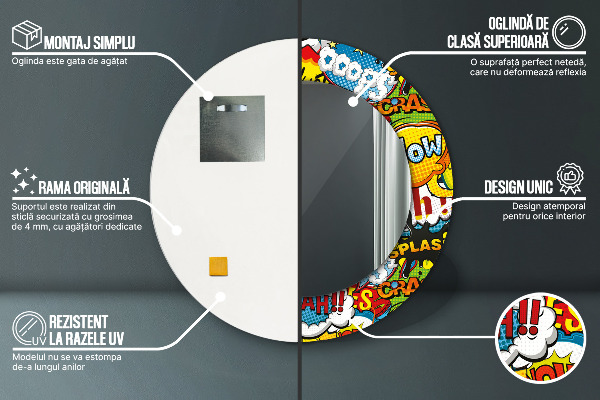 Rund spegel elegant Mönster i serietidningsstil