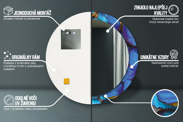 Rund spegel elegant Blå och grön fjäril