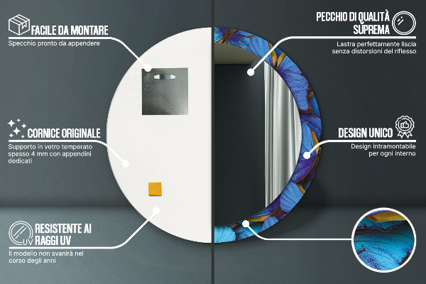 Rund spegel elegant Blå och grön fjäril